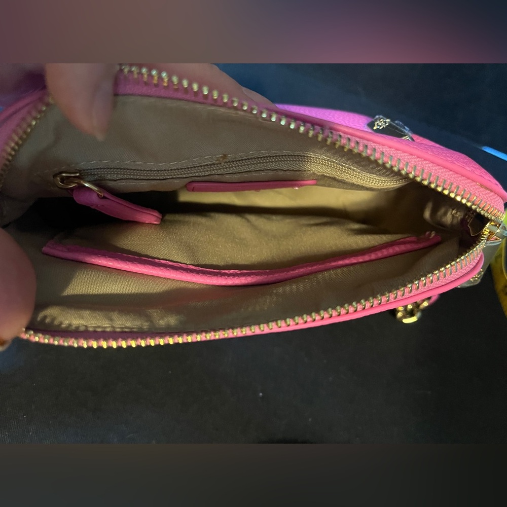 NWOT Nanette Lepore Pink Crossbody Bag with Gold Hardware and mirror keychain - Picture 7 of 9